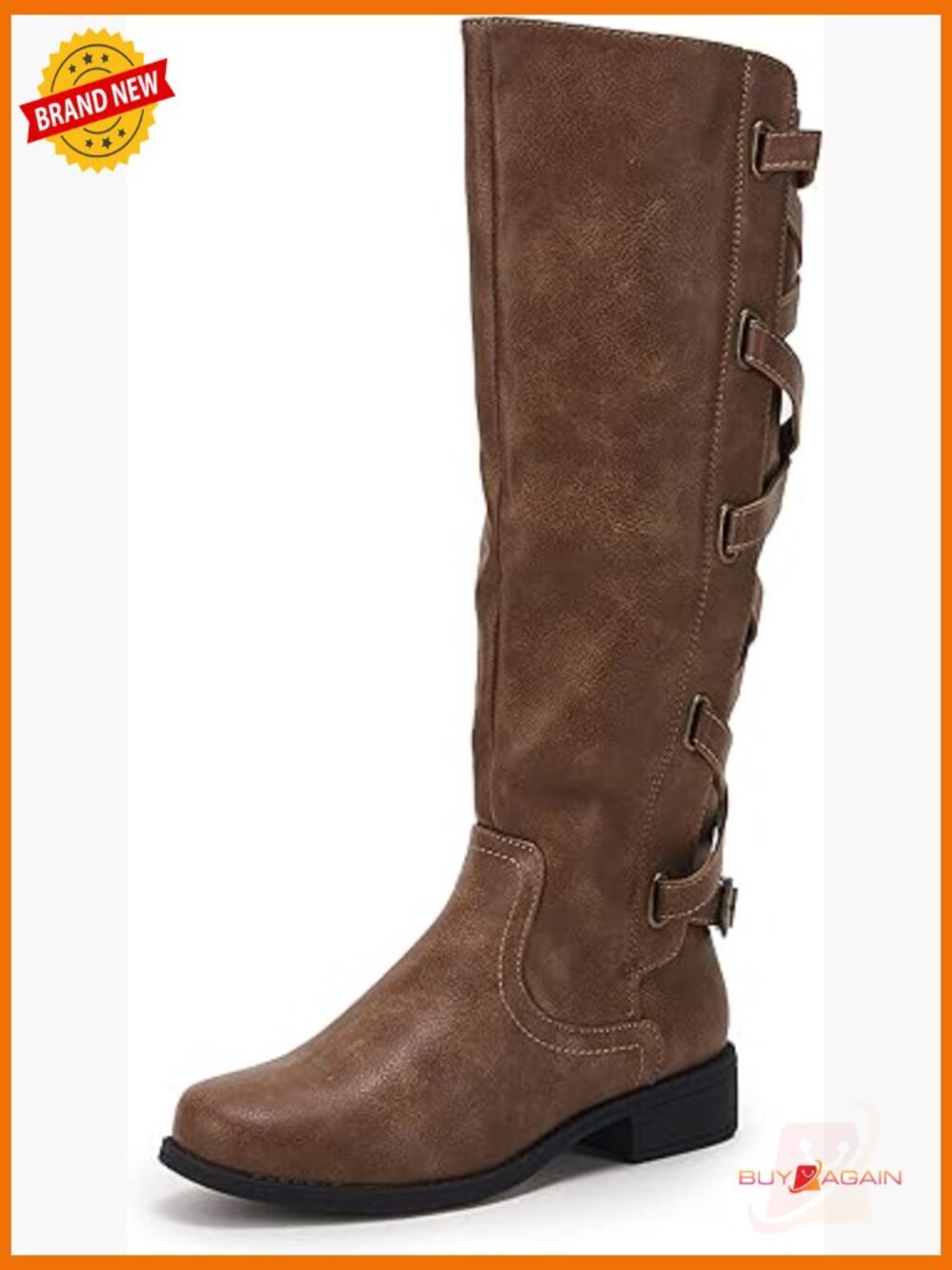 Knee High Combat Boots Lace Up Strappy Winter Boots Low Heel